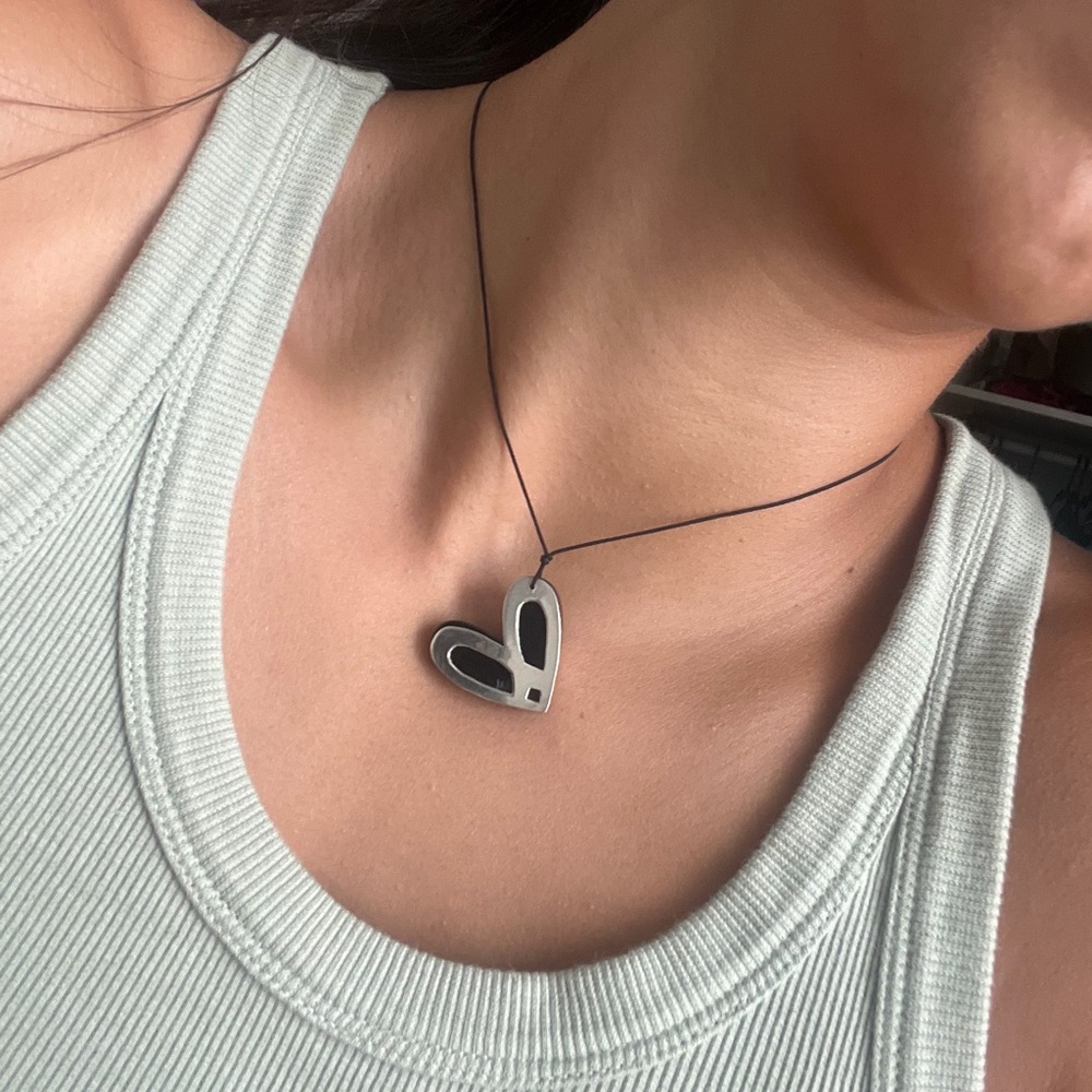Acrylic and Sterling silver 925 heart necklace with black thread